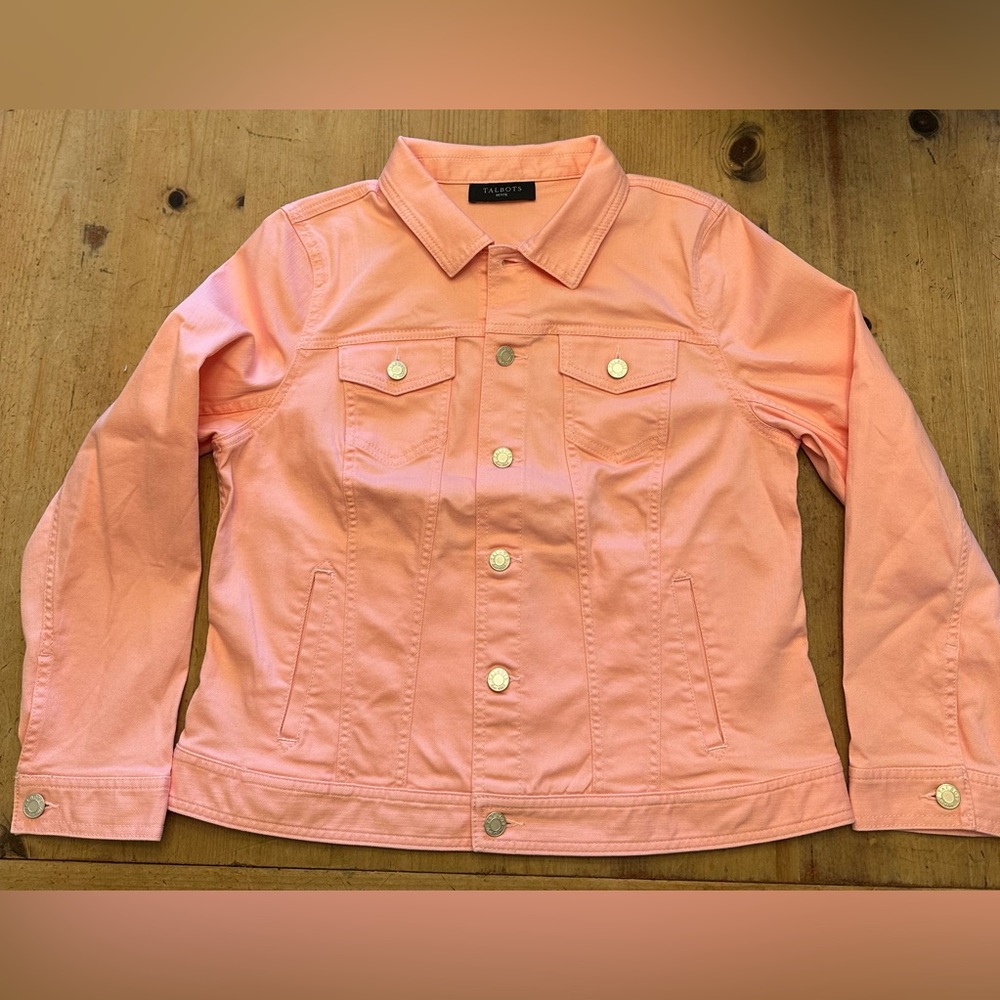 Talbots Jean Jacket Peachy Pink Coral Denim Jacket Petite Large tag removed